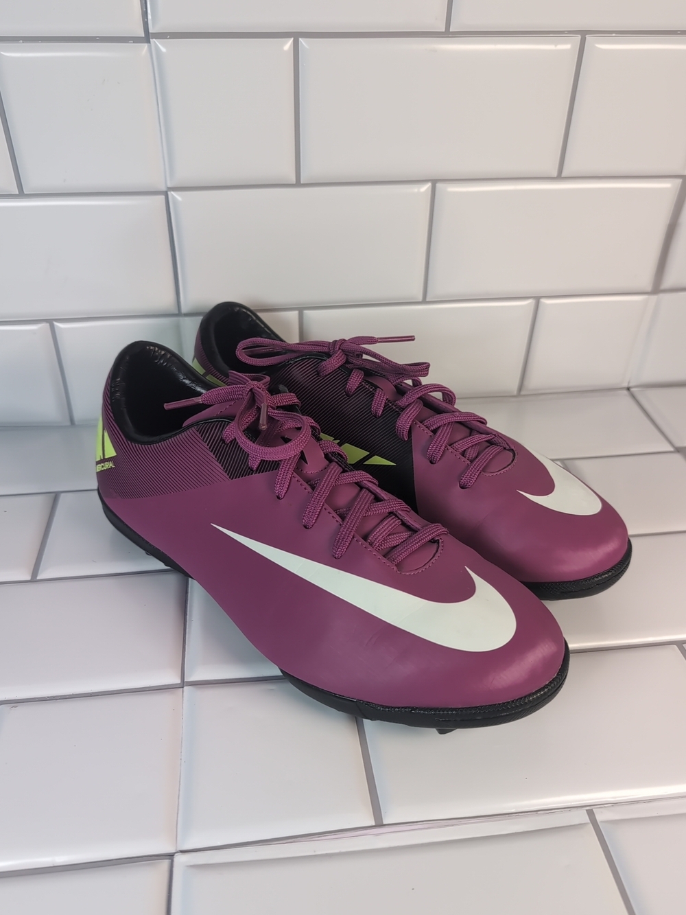 Nike Mercurial Victory II FG  Soccer Shoes Plum-Volt-White US 6Y 442007-547